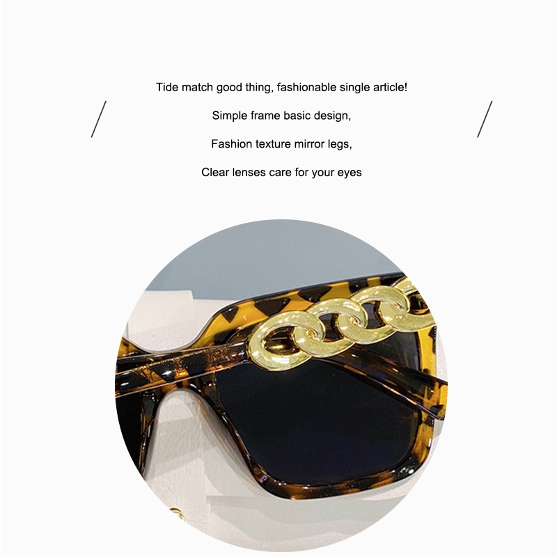 ✨✨Kính Mát Gọng Vuông Lớn Phối Dây Xích Phong Cách Cổ Điển Thời Trang Cho Nữ