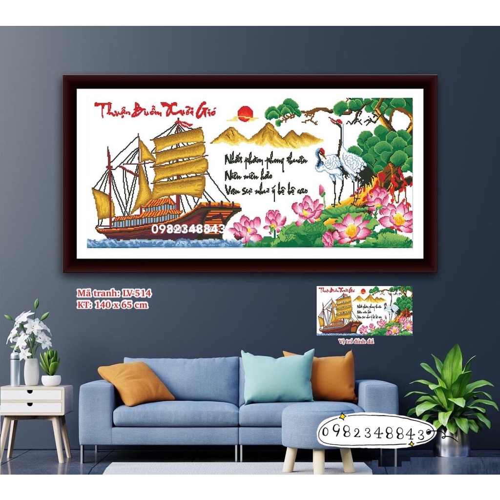 Tranh đính đá thuận buồm xuôi gió KT:140x65cm,,tranh gắn đá chưa gắn.