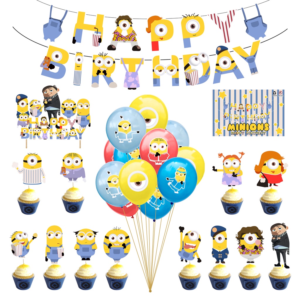 Bộ Bong Bóng Trang Trí Tiệc Sinh Nhật Chủ Đề Phim Despicable Me Minions