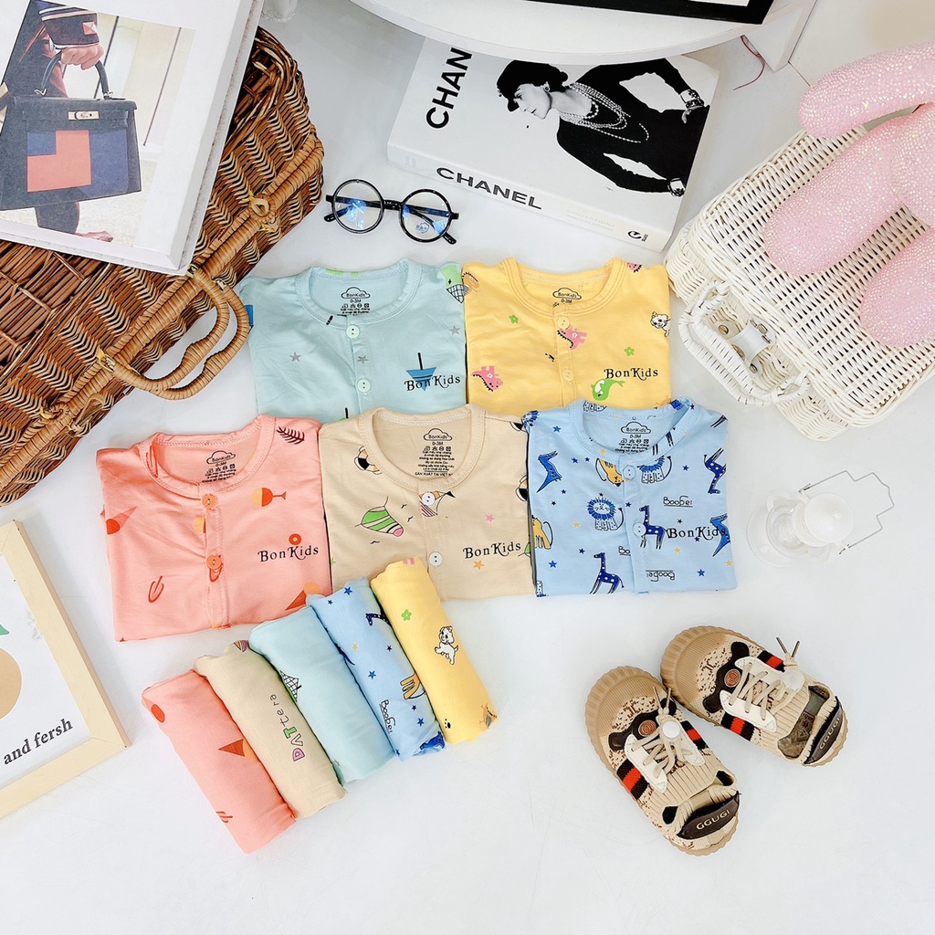 Bộ dài tay thun lạnh cao cấp cho bé sơ sinh 0-11kg, cài khuy giữa vải mềm mát - co giãn 4 chiều - BO41