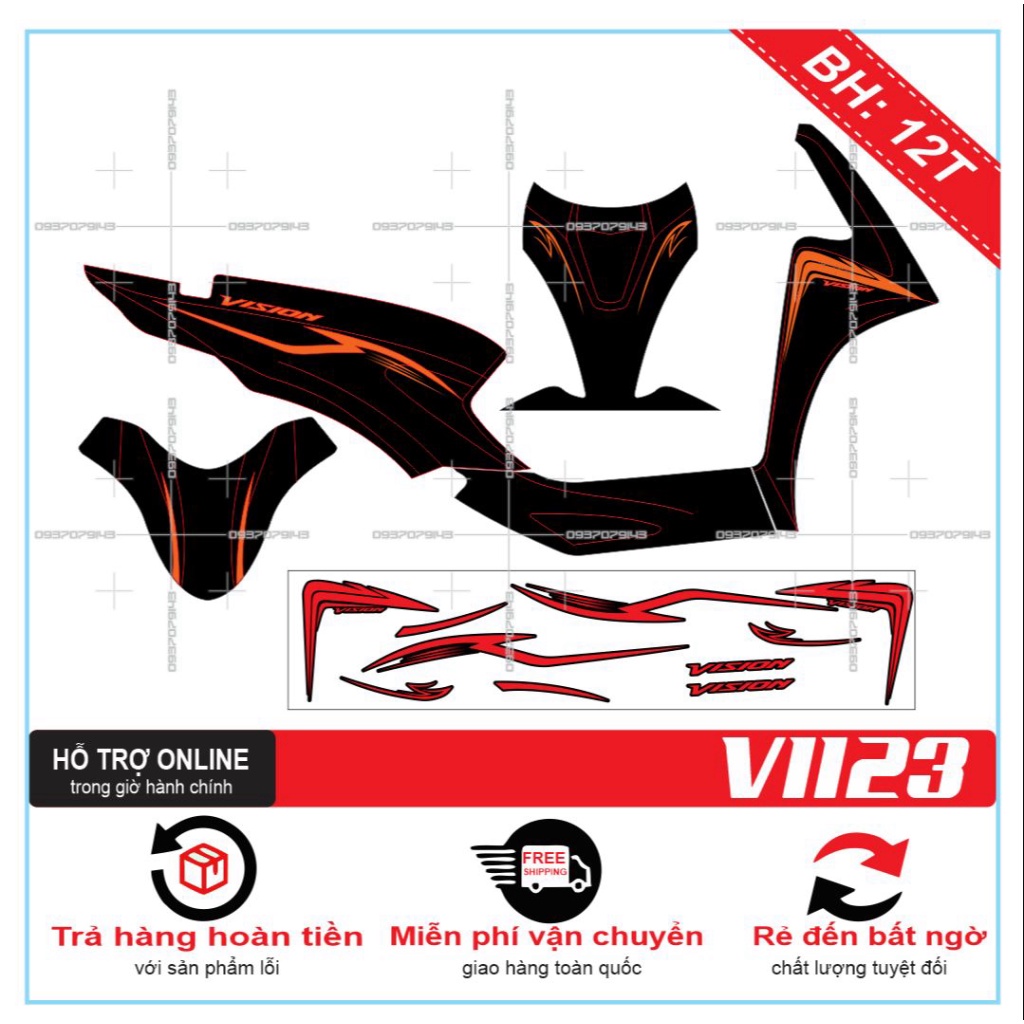 TEM XE VISION 2021CHỈ ĐỎ ĐEN 1123 -- SHIN DECAL 2