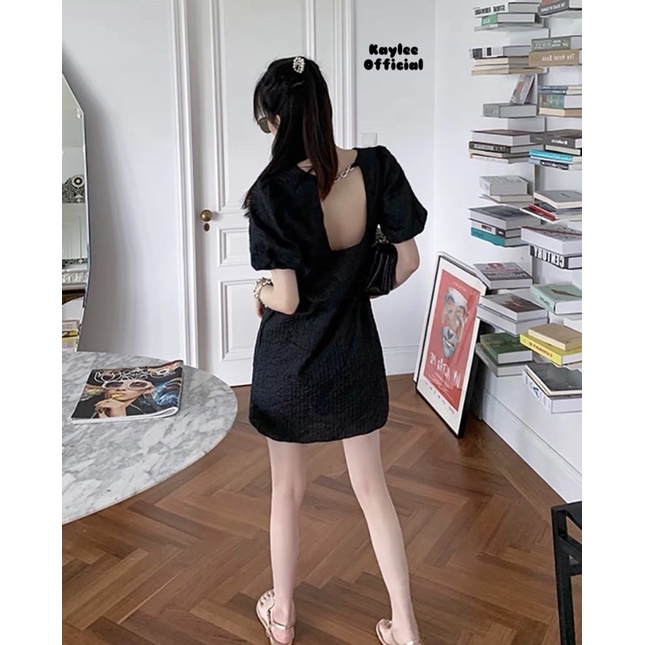 Váy Đầm Đen/Trắng Trơn Cut Hở Nhẹ Lưng Chất Đẹp ảnh thật Kaylee