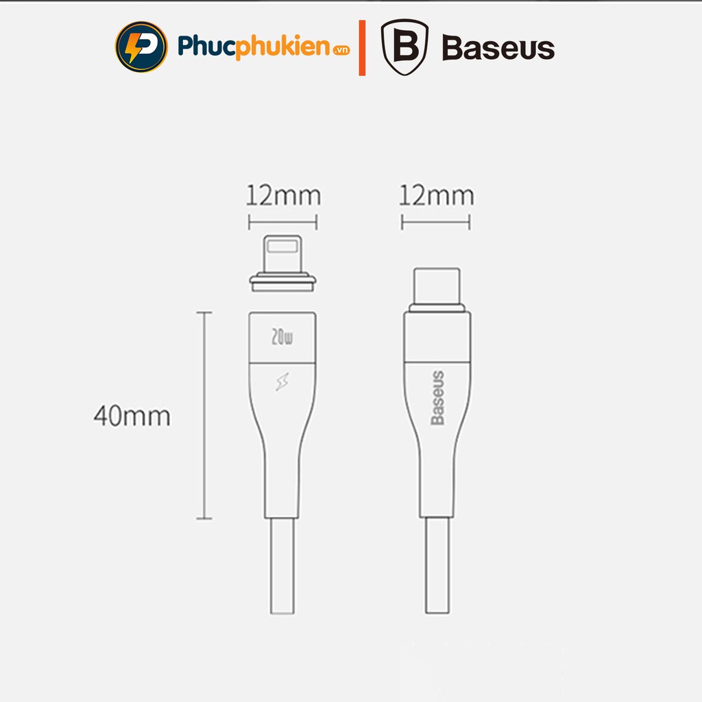 Dây sạc nam châm type c to lightning sạc nhanh 20w iPhone 8, iPhone X, iPhone 11, iPhone 12 pro max chính hãng Baseus