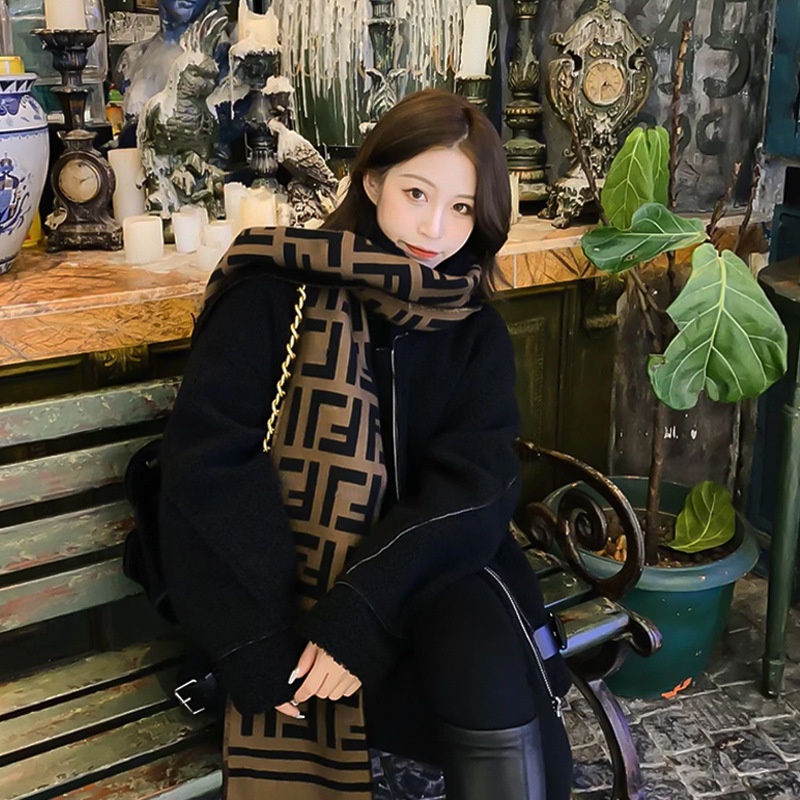 Khăn Choàng Len Cashmere Hai Lớp In Chữ f Phong Cách Hàn Quốc Thời Trang Thu Đông 2022 Mới