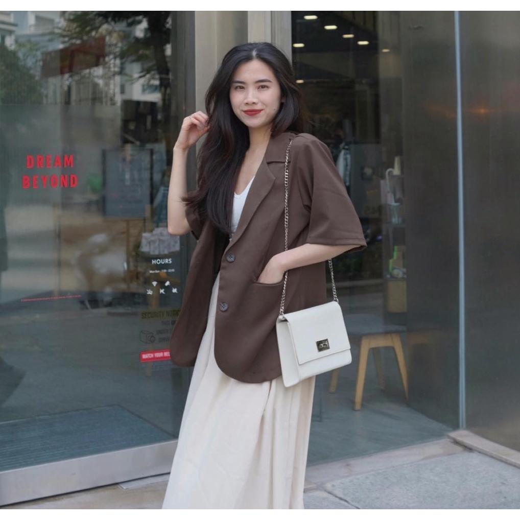 ÁO BLAZER NỮ TAY NGẮN PHONG CÁCH HÀN QUỐC SIÊU ĐẸP, ÁO KHOÁC VEST BLAZER CỘC TAY 1 LỚP CÓ ĐỆM VAI