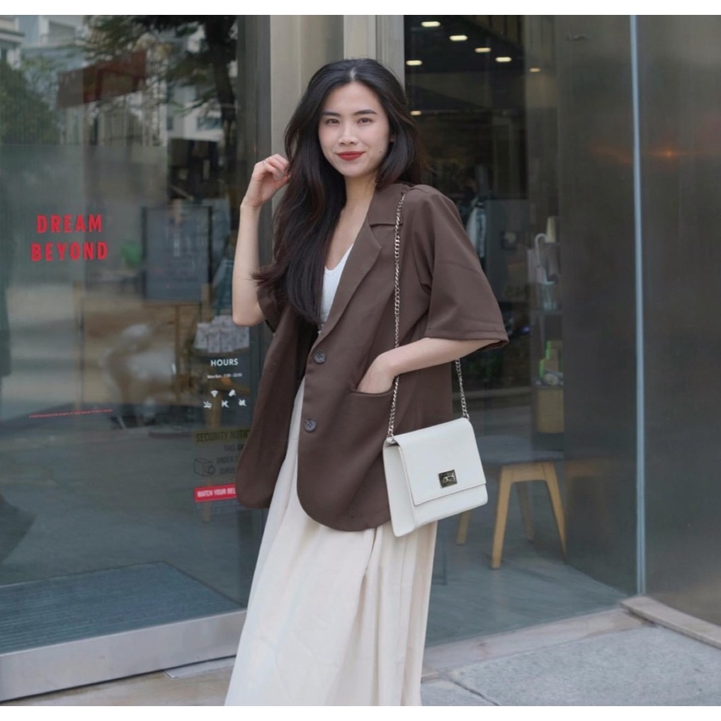 ÁO BLAZER Ulzzang CỘC TAY NGẮN, ÁO VEST KHOÁC NGOÀI PHONG CÁCH HÀN QUỐC BE, ĐEN, XANH, NÂU ĐỆM VAI VÀ CÓ SIZE S, M | BigBuy360 - bigbuy360.vn