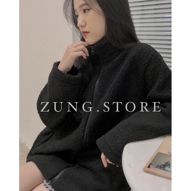 Áo khoác lông cừu mịn freesize cổ cao, dáng rộng nam nữ, couple 2 màu trắng kem và đen (ảnh thật shop chụp) | BigBuy360 - bigbuy360.vn