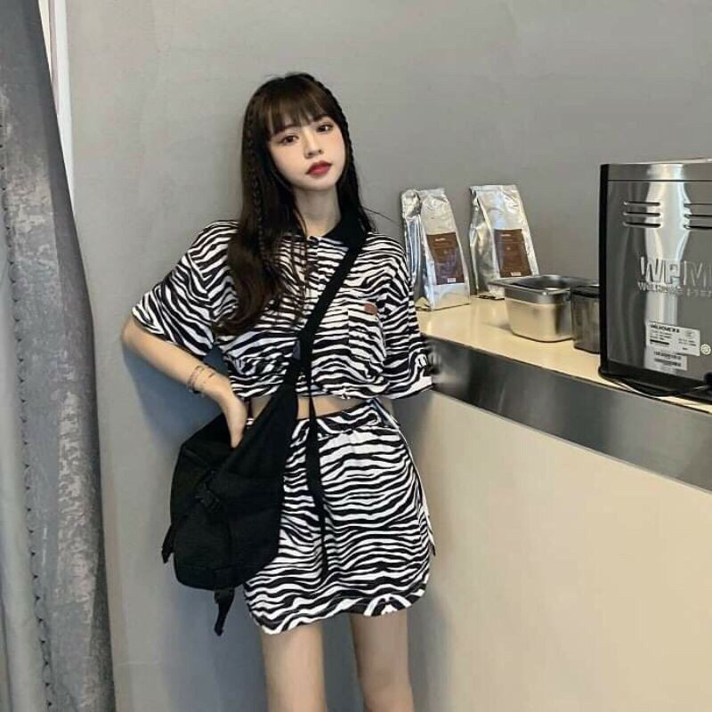 🐮SET ÁO CROPTOP + CHÂN VÁY BÒ SỮA.