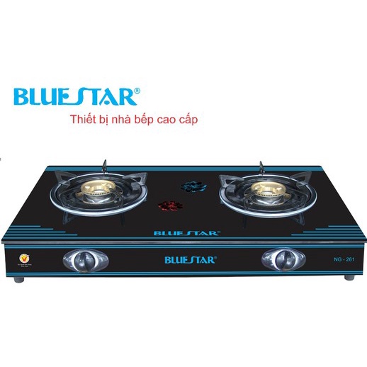 Bếp ga đôi BLUESTAR NG-261, mặt kính cường lực, đánh lửa magneto, lửa xanh không hao ga, bảo hành 2 năm chính hãng