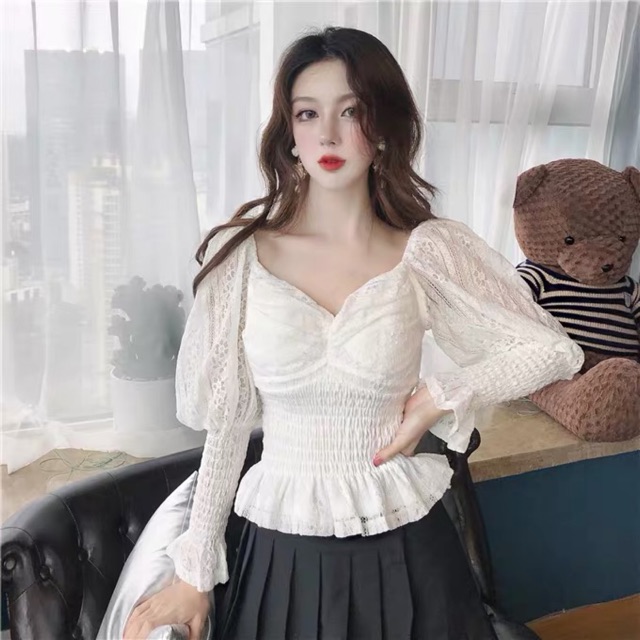 Áo ren tay phồng bo eo