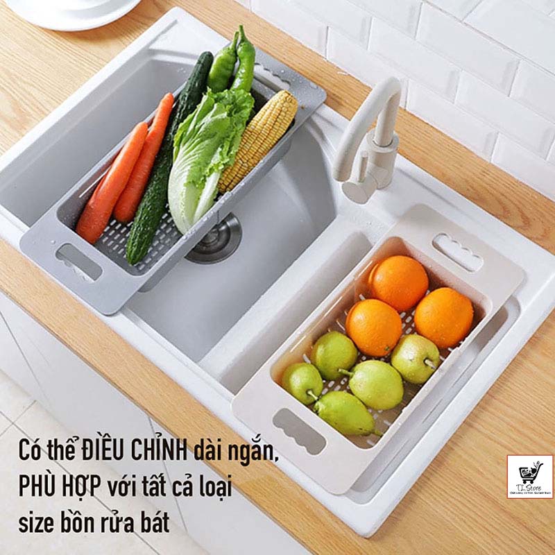 Khay, rổ gác bồn rửa chén bát thông minh gấp gọn, điều chỉnh kích thước gài tiện lợi&lt;br&gt;(Khay Gác Bồn Rửa)