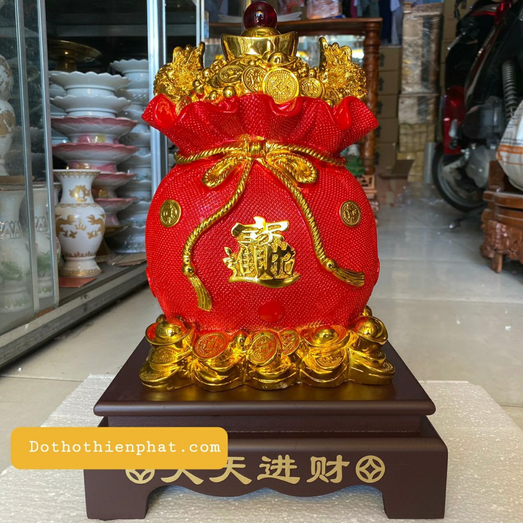 Túi vàng Kim Bảo Tài Lộc phong thủy cao 34cm màu đỏ