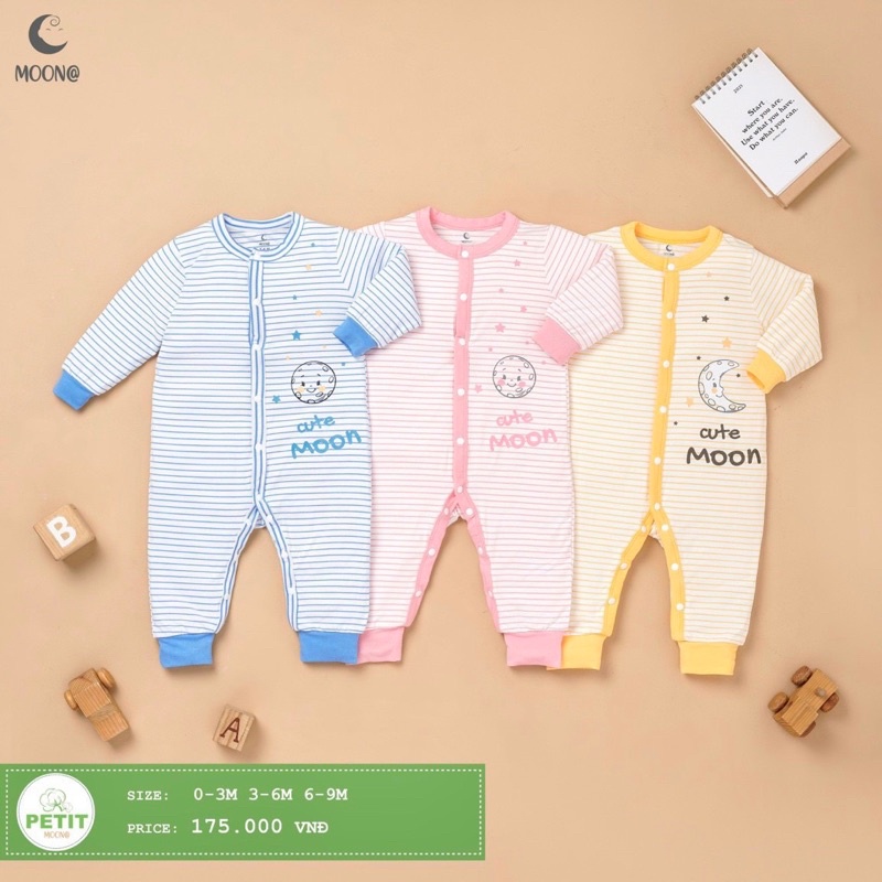 Bộ Body sơ sinh dài tay cúc cài giữa điều hòa vải pettit mỏng mềm mát Moon@ bé trai bé gái sale