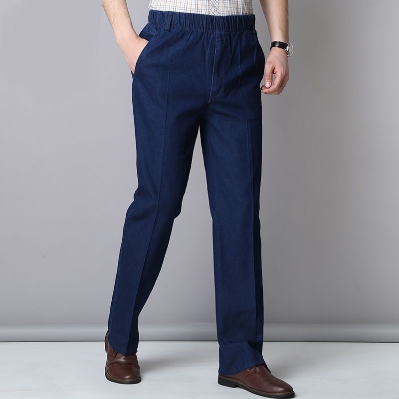 Quần jean dài dáng rộng dày dặn co giãn thời trang xuân thu dành cho nam trung niên