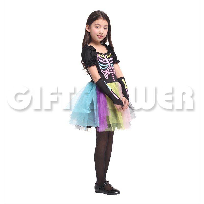 Bộ váy xương sắc màu G-0234 hóa trang Halloween cho bé gái