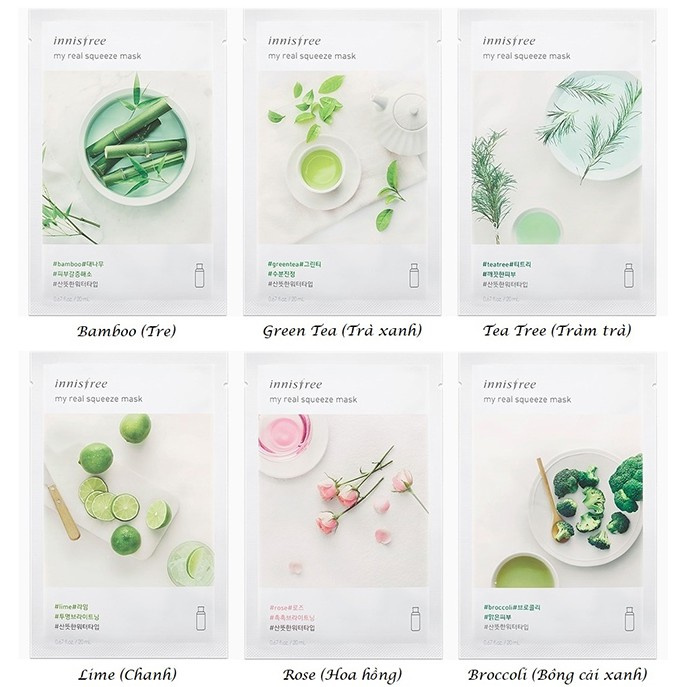 Mặt Nạ Giấy Innisfree 🌸FREESHIP🌸 18 Vị Chiết Xuất Mặt Nạ Giấy Innisfree My Real Squeeze Mask