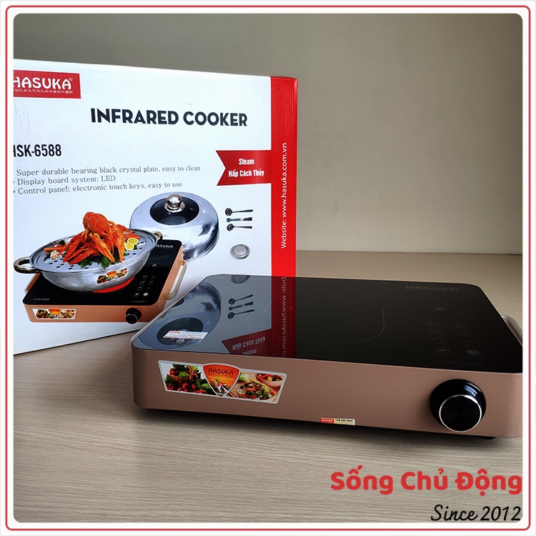 Bếp hồng ngoại đơn cảm ứng kính cường lực 2 vòng nhiệt nút xoay điều chỉnh nhiệt độ mượt mà