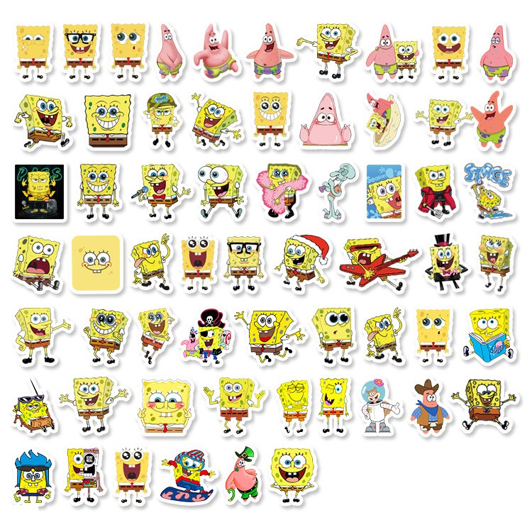 [Set 50 Cái] Sticker hình bọt biển đáng yêu dán trang trí laptop, mũ nón bảo hiểm, vali, xe tay ga, ván trượt - DB.014