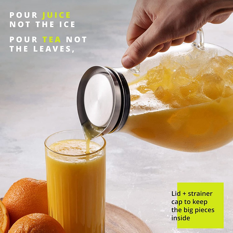 Bình thủy tinh 2500Ml có nắp Bình đựng đồ uống nhẹ đẹp mắt Carafe có tay cầm Tuyệt vời cho đồ uống lạnh và nóng