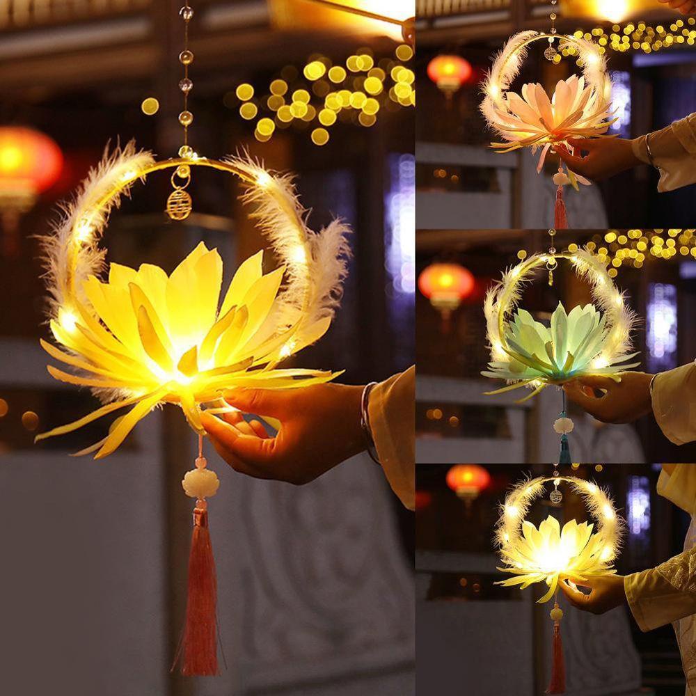 YIYU Lồng Đèn Lông Thỏ Thủ Công Trung Hoa Di Động Cầm Tay Nhận Thức Trung Thu Cho Lễ Hội Trung Thu