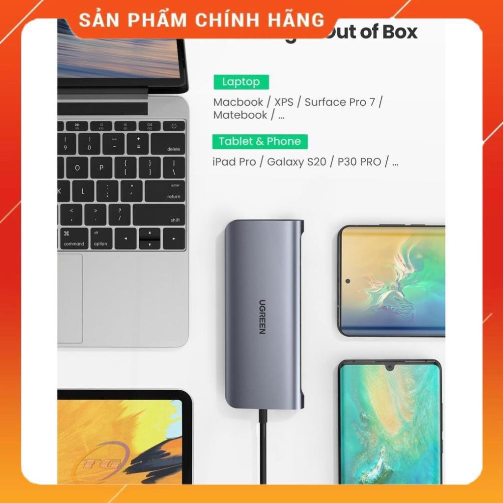 [CHÍNH HÃNG] Hub USB Type C tích hợp HDMI, VGA, 3.5mm, LAN, USB, Đọc Thẻ, Sạc USB C PD Ugreen 80133 bảo hành 18 tháng