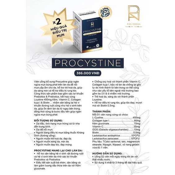 Procystine - viên uống giảm mụn trắng da đẹp tóc procystine hộp 60 viên - ảnh sản phẩm 8