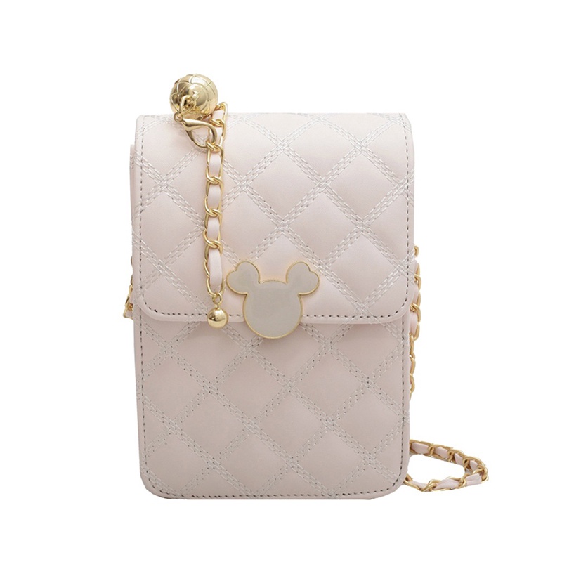 Túi IELGY đeo chéo vai hình vuông nhỏ đựng điện thoại thêu họa tiết gắn dây xích dễ phối dành cho nữ