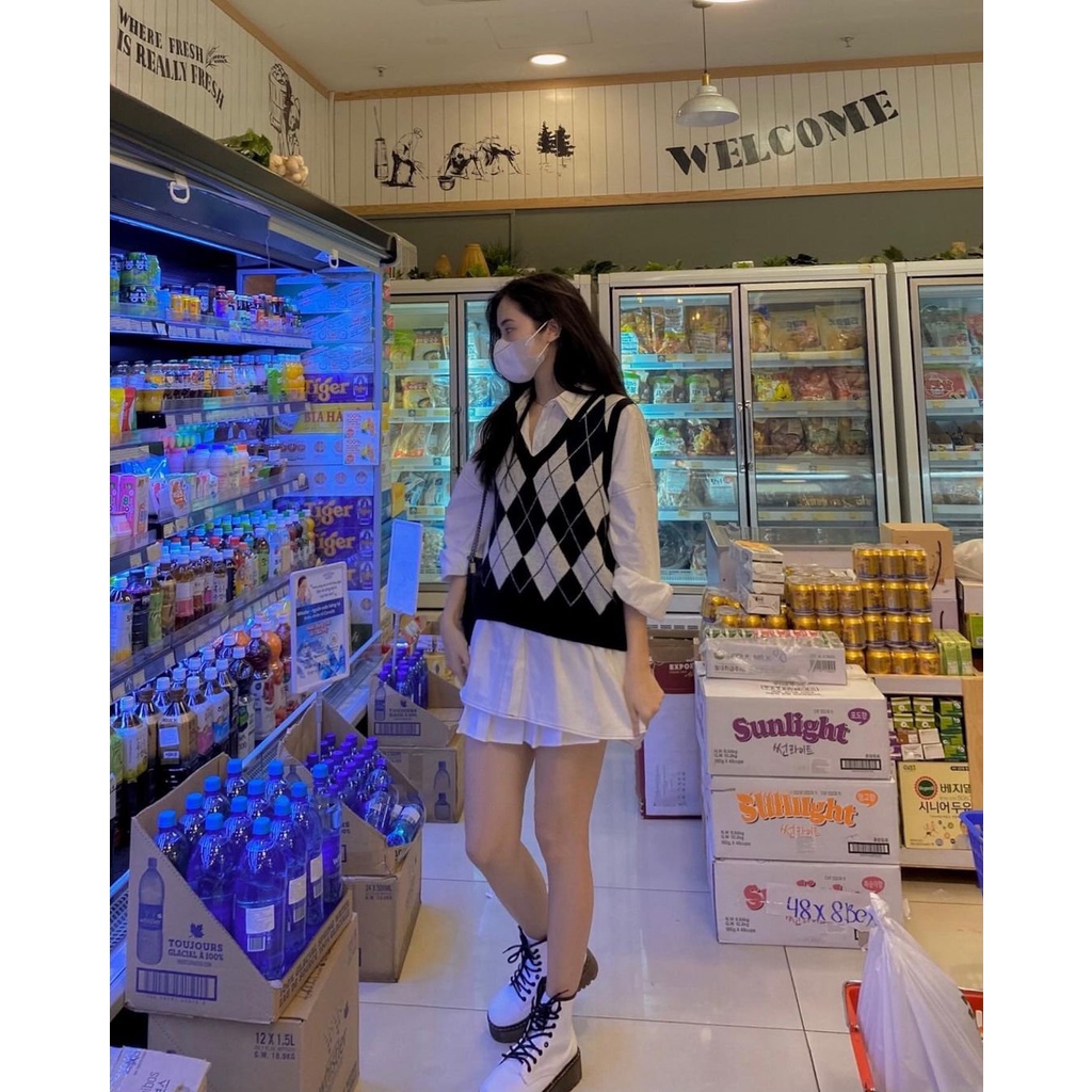  Áo Gile nữ len Quảng Châu màu trám Đen/ Nâu/ Đỏ Style Ulzzang Hàn Quốc | BigBuy360 - bigbuy360.vn