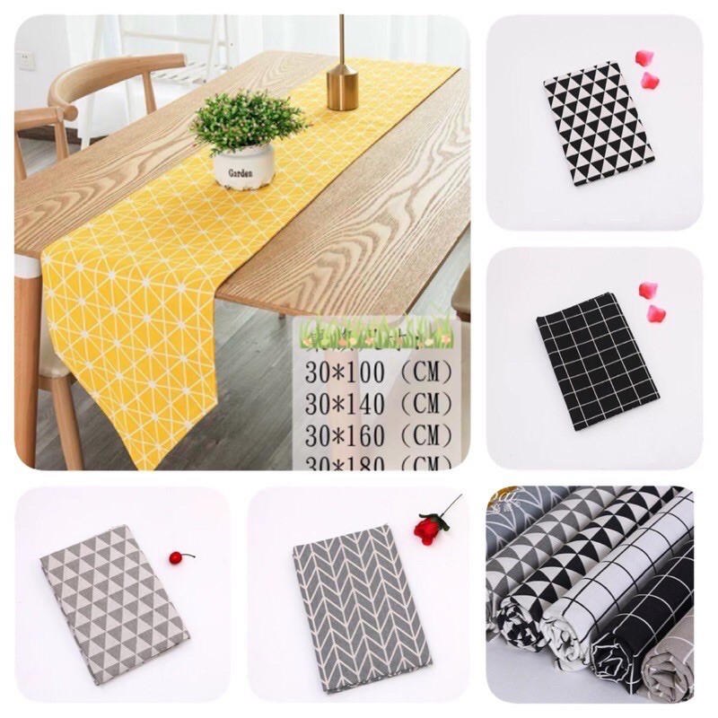 Table runner - Tấm trải bàn vải gai họa tiết hiện đại nhiều kích cỡ