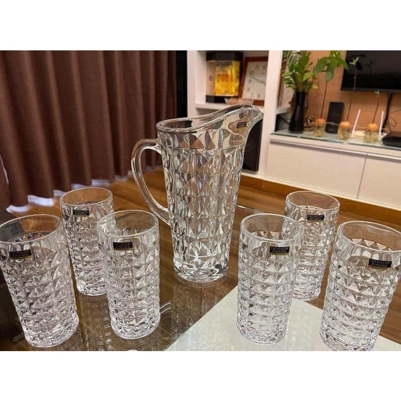 Bộ Bình Nước Pha Lê Cao cấp Bohemia Diamond Gồm Bình 1250ml, Set 6 Cốc 260ml - Hàng chính hãng sản xuất tại Séc
