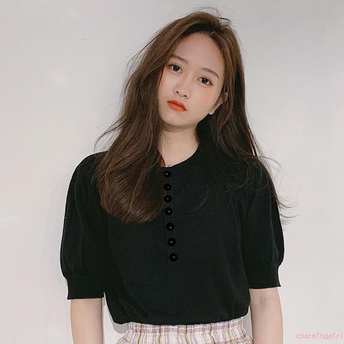 Áo Tay Phồng Cổ Tròn Trơn Màu Xinh Xắn Dành Cho Nữ