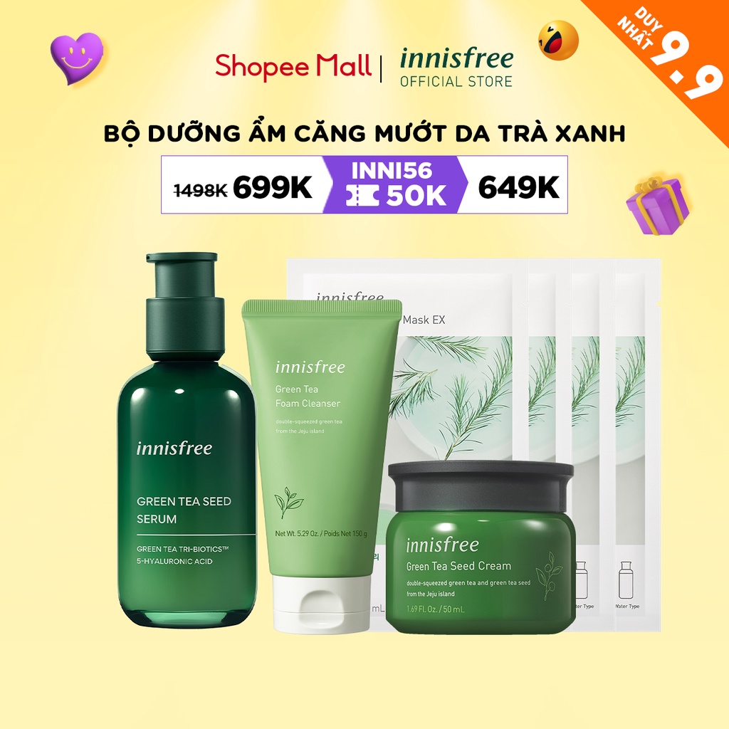 Bộ sản phẩm chăm sóc dưỡng ẩm da innisfree Hydration Skin Care Set with Green Tea