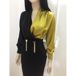 Áo lụa đắp vạt💖Ảnh thật💖Áo vạt chéo dài tay vải lụa mềm