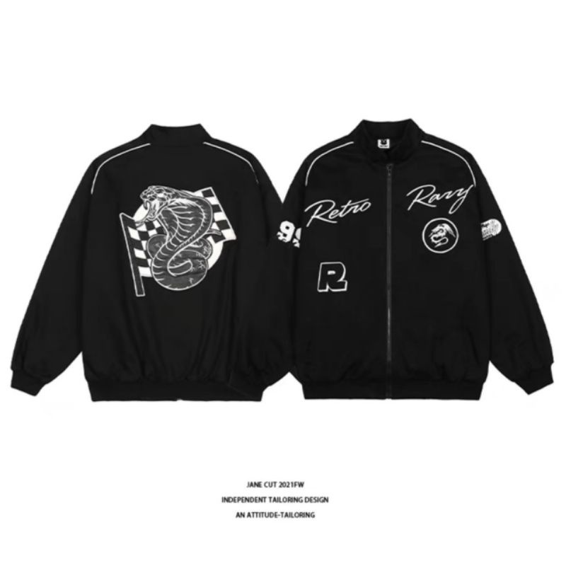 Áo khoác gió viền vai trắng họa tiết