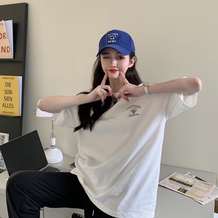 Áo Thun Tay Ngắn Cổ Tròn Dáng Rộng In Họa Tiết Thời Trang Mùa Hè Phong Cách Hàn Quốc Cho Nữ