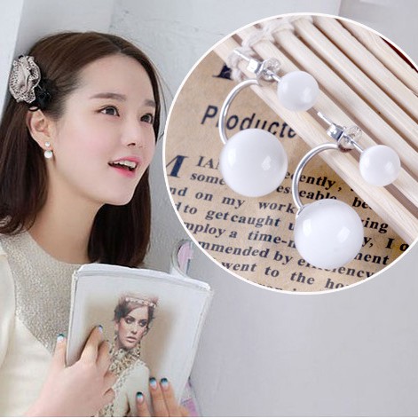 Bông tai nữ BT04 kiểu dáng 2 hạt ngọc trai nhân tạo 6mm và10mm, khuyên tai nữ thiết kế thời trang hàn quốc