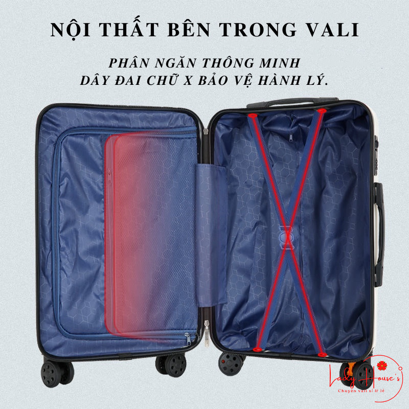 HÌNH THẬT_VaLi Du Lịch In Hình Đôi Cute Chất Liệu Nhựa Nhám PC+ABS Dày Dặn 4 Bánh Xe Xoay 360 Độ Hàng Sẵn