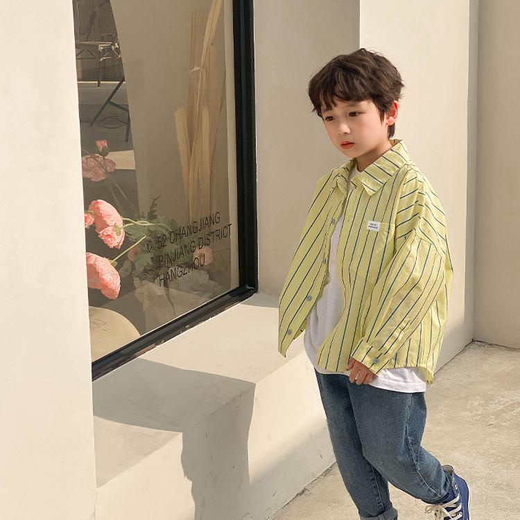 Áo Sơ Mi Cotton Tay Dài Họa Tiết Kẻ Sọc Thời Trang Xuân Thu 2022 Cho Bé Trai