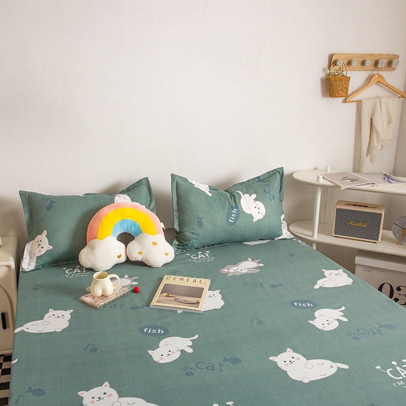 Bộ Ga Trải Giường Kèm 2 Vỏ Gối Nằm Evihome Vải Cotton Poly Xinh Xắn Nhập Khẩu