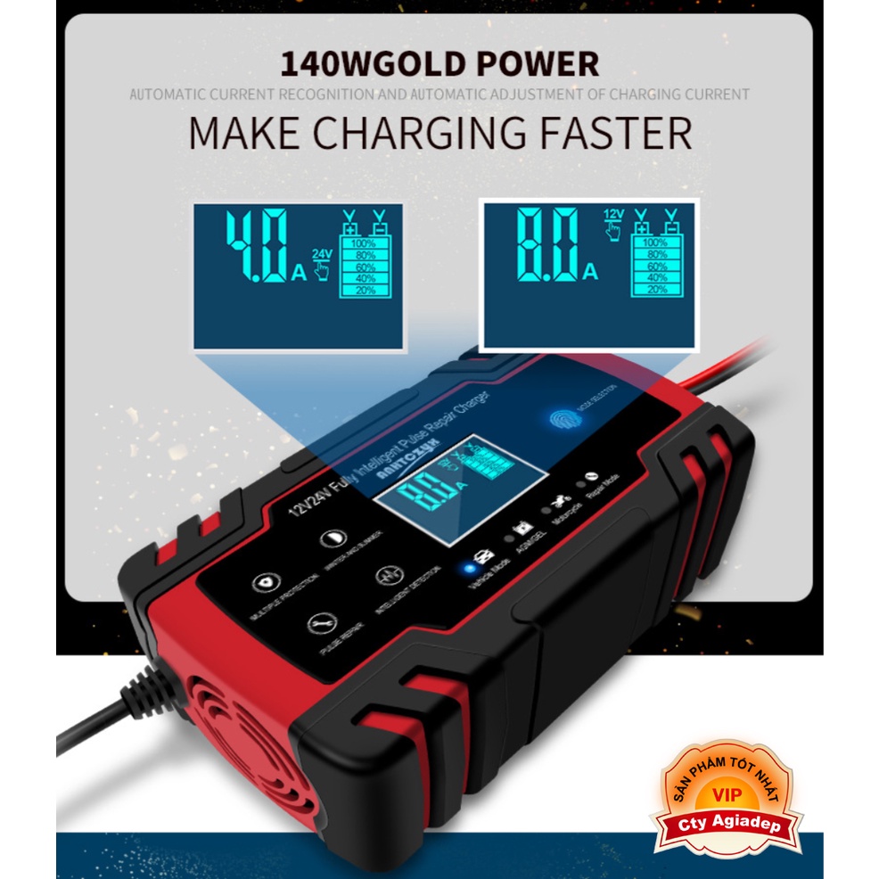 Củ Sạc Bình Ắc Quy Ô Tô Xe Máy 12V 24V siêu xịn Giormani J30 cảm ứng Đa năng