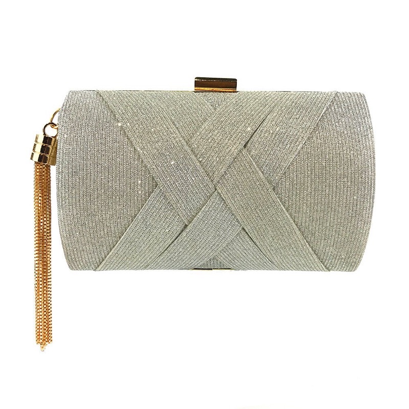 Ví dự tiệc vải óng đan phối tua rua phong cách Âu Mỹ