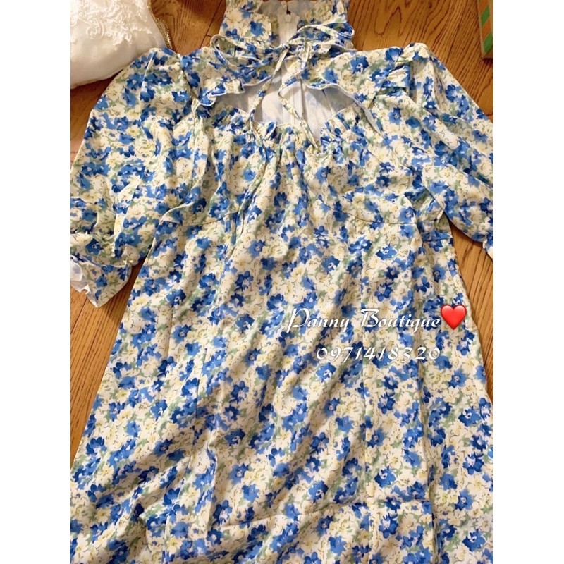 (Hàng sẵn có ảnh thật) Đầm Váy hoa xanh hoa nhí cổ tàu tay nhún🌿, style ulzzang Hàn Quốc 🌻 Panny Boutique 🌻