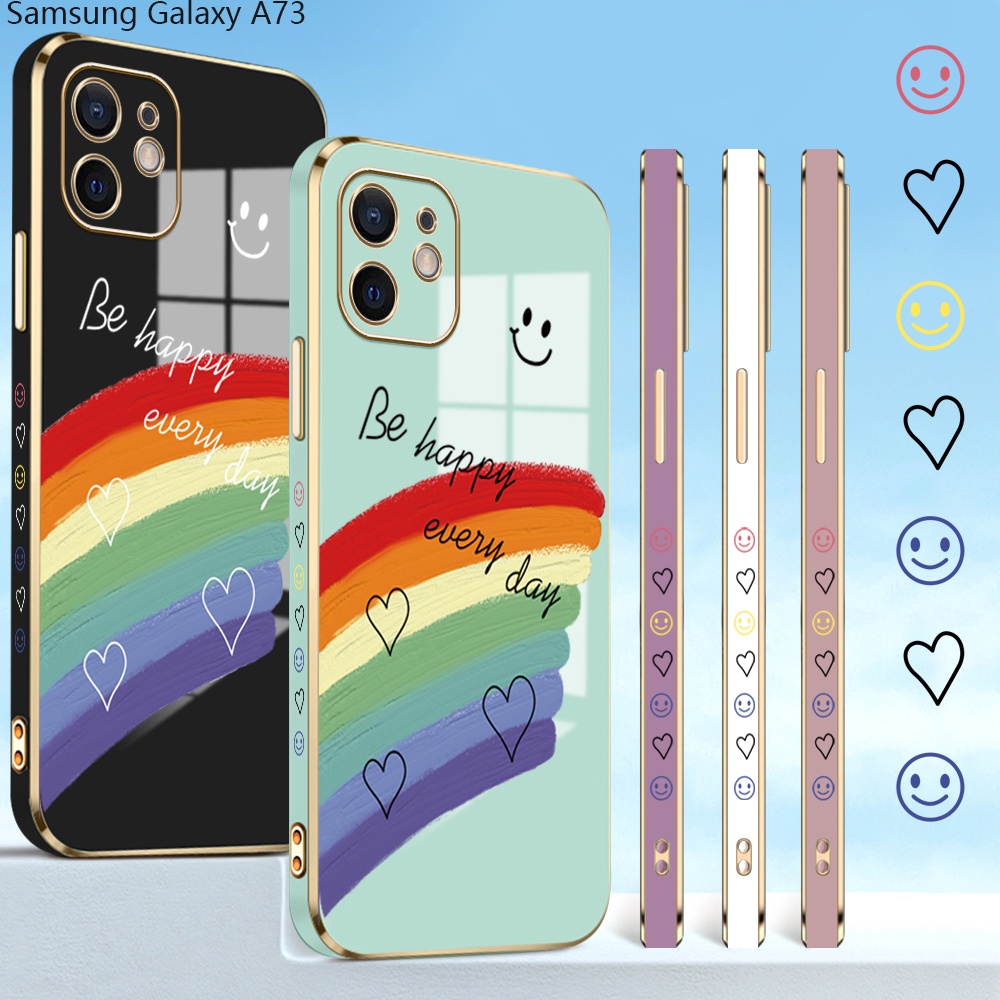 Samsung Galaxy A73 A72 A53 A33 A23 A01 A7 2018 4G 5G For Phone Case Soft Casing Silicone Smile Lover Heart Electroplating Full Cover Shockproof TPU Cases