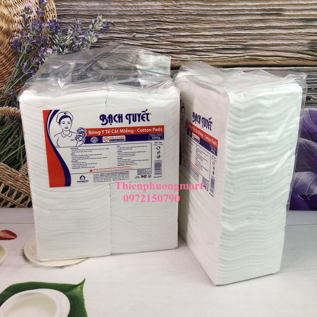 Bông Gòn Cắt sẵn 10x10cm gói 500gr - Chính hãng Bông Bạch Tuyết