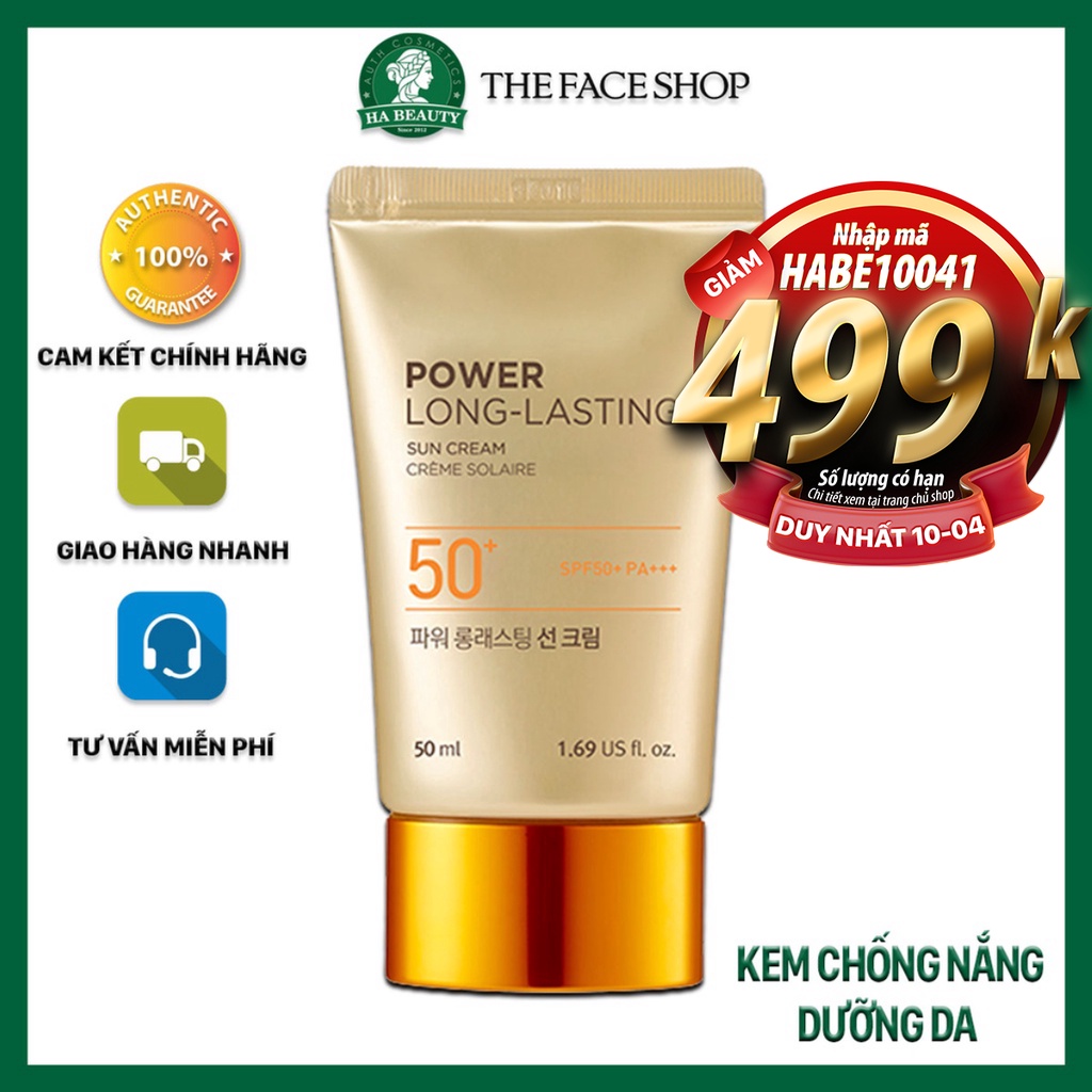 Kem chống nắng dưỡng da The Face Shop Hà Beauty trang điểm lâu trôi Natural Sun Eco Power Long Lasting SPF50+PA+++ 50ml