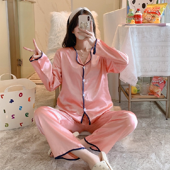 Set Đồ Ngủ Pijama Dài Tay Chất Phi Bóng Cho Nữ
