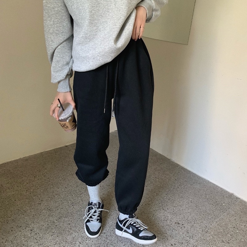 Quần jogger nỉ bông cotton dày dài 95cm bo chun trendy nhiều màu