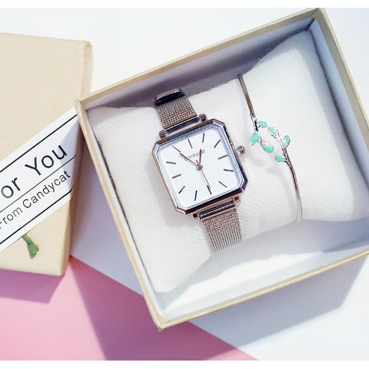 ĐỒNG HỒ NỮ DÂY KIM LOẠI CANDY CAT 350 VUÔNG THỜI TRANG SIÊU ĐẸP | BigBuy360 - bigbuy360.vn