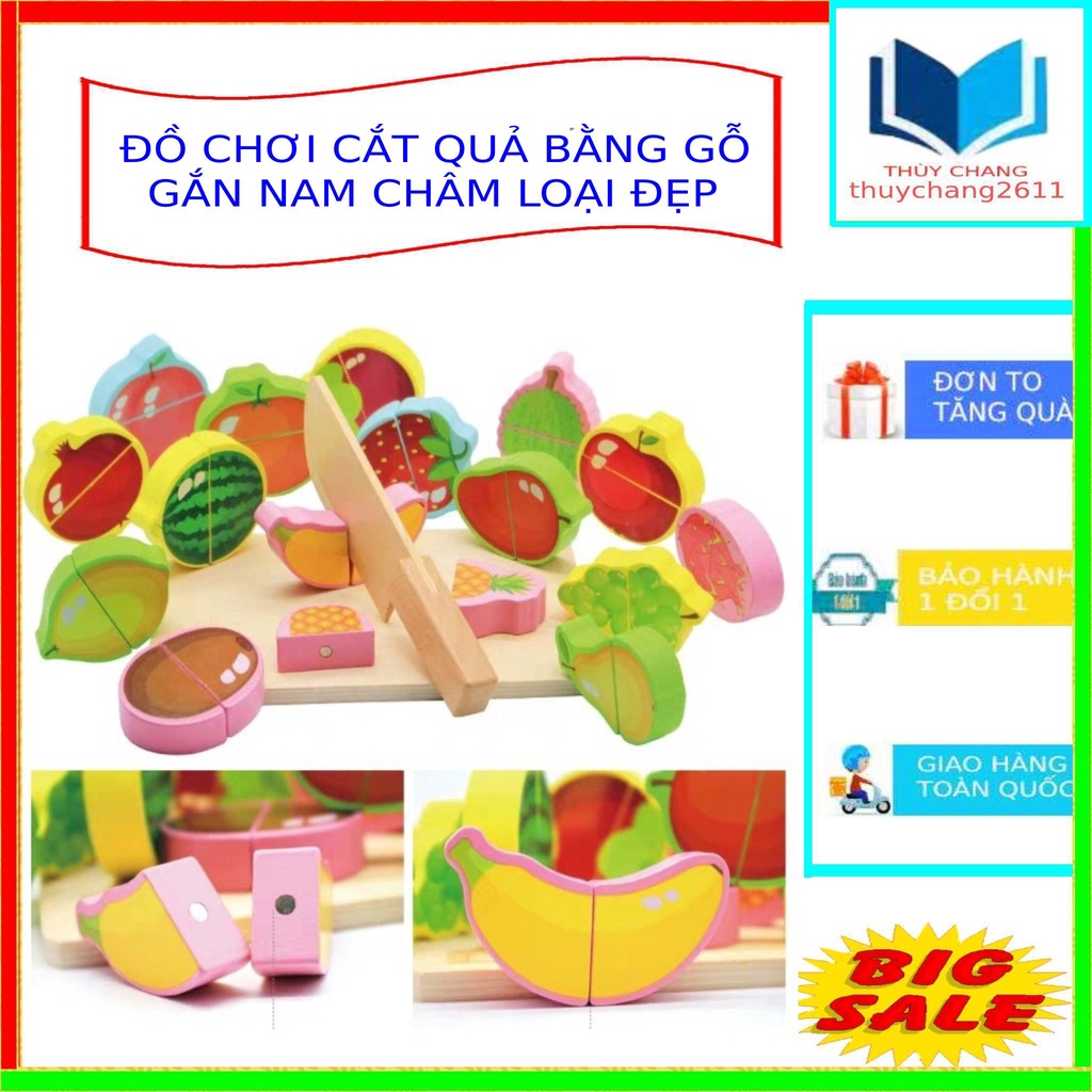 Đồ chơi cắt hoa quả bằng gỗ -Cắt hoa quả nam châm nhiều màu