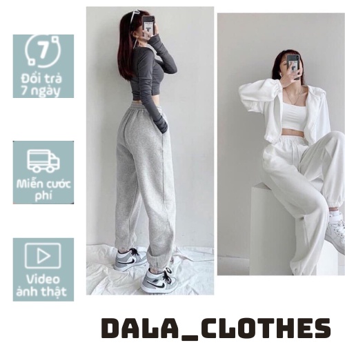 Quần jogger chun bó ống unisex nam nữ, ống rộng thể thao bó chun rút gấu